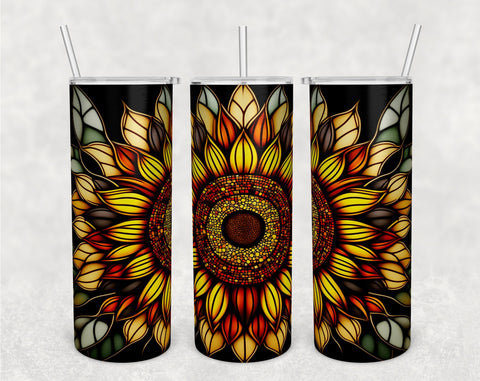 Stained Glass Sunflowers Tumbler Wraps Bundle, 20 Oz Skinny Tumbler Sunflower Sublimation Designs, Sunflower Tumbler PNG, 5 Designs Sublimation HappyDesignStudio 