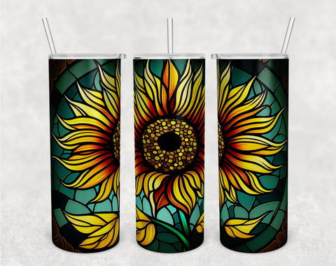 Stained Glass Sunflowers Tumbler Wraps Bundle, 20 Oz Skinny Tumbler Sunflower Sublimation Designs, Sunflower Tumbler PNG, 5 Designs Sublimation HappyDesignStudio 