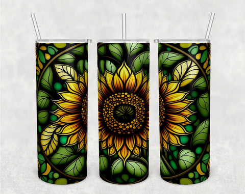 Stained Glass Sunflowers Tumbler Wraps Bundle, 20 Oz Skinny Tumbler Sunflower Sublimation Designs, Sunflower Tumbler PNG, 5 Designs Sublimation HappyDesignStudio 