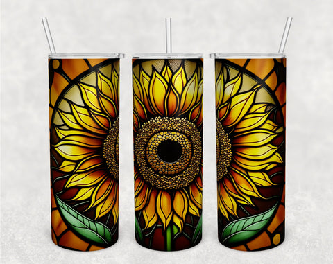 Stained Glass Sunflowers Tumbler Wraps Bundle, 20 Oz Skinny Tumbler Sunflower Sublimation Designs, Sunflower Tumbler PNG, 5 Designs Sublimation HappyDesignStudio 