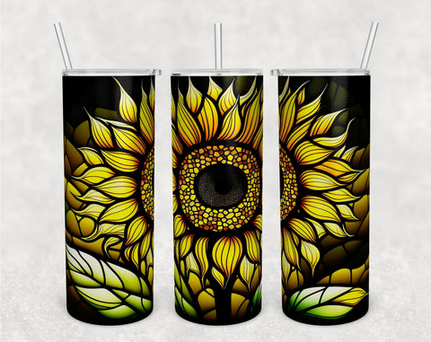 Stained Glass Sunflowers Tumbler Wraps Bundle, 20 Oz Skinny Tumbler Sunflower Sublimation Designs, Sunflower Tumbler PNG, 5 Designs Sublimation HappyDesignStudio 