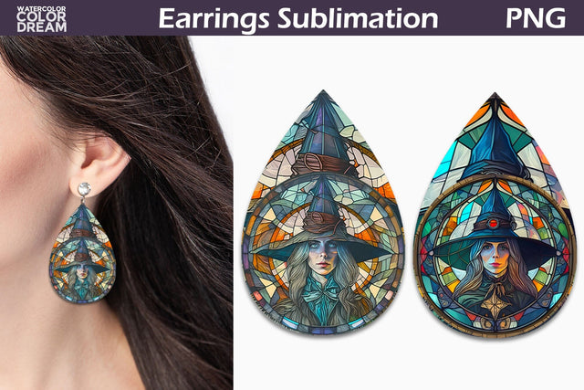 Stained Glass Teardrop Earrings | Witch Earrings Sublimation Sublimation WatercolorColorDream 