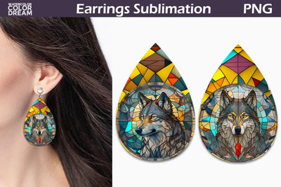 Stained Glass Teardrop Earrings | Wolf Earrings Sublimation Sublimation WatercolorColorDream 