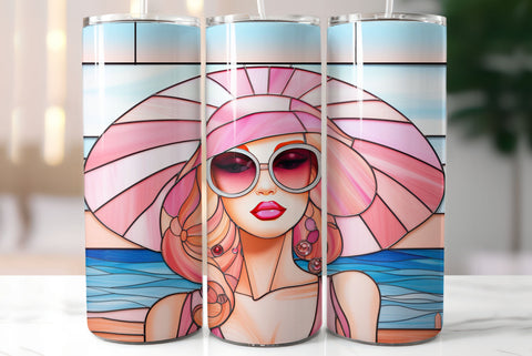Stained Glass Tumbler Design | Blonde Girl Wearing Sunglasses Sublimation Kseniia designer 