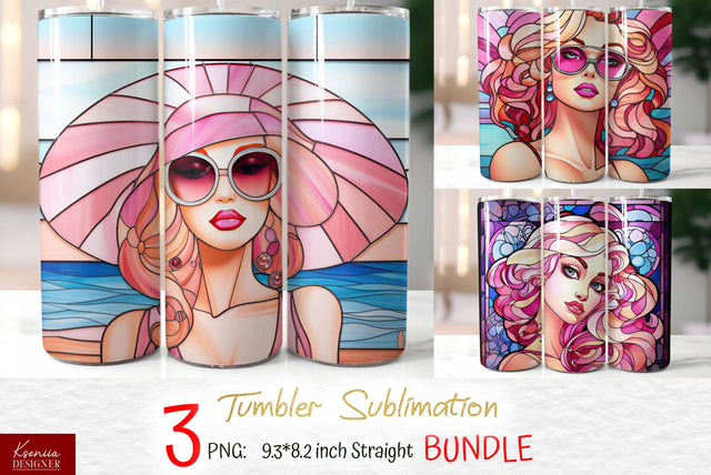 Stained Glass Tumbler Design | Blonde Girl Wearing Sunglasses Sublimation Kseniia designer 