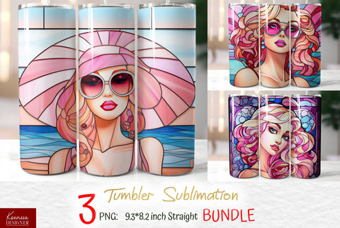 Stained Glass Tumbler Design | Blonde Girl Wearing Sunglasses Sublimation Kseniia designer 