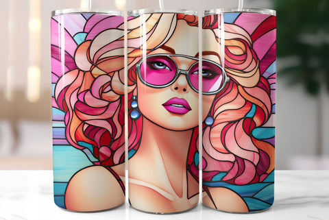 Stained Glass Tumbler Design | Blonde Girl Wearing Sunglasses Sublimation Kseniia designer 