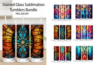 Stained glass Tumbler Wrap Bundle. Tumbler Wrap Sublimation. Sublimation Samaha Design 