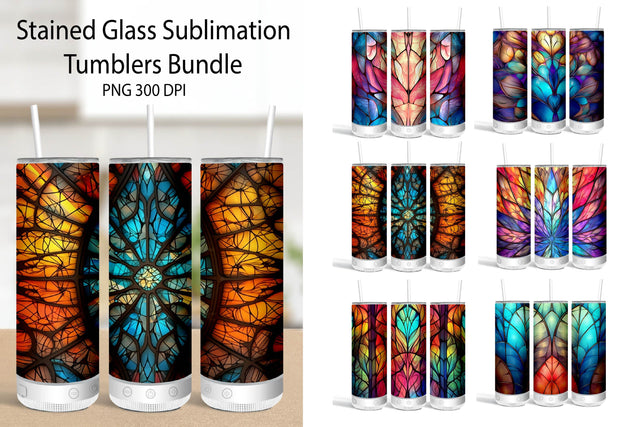 Stained glass Tumbler Wrap Bundle. Tumbler Wrap Sublimation. Sublimation Samaha Design 