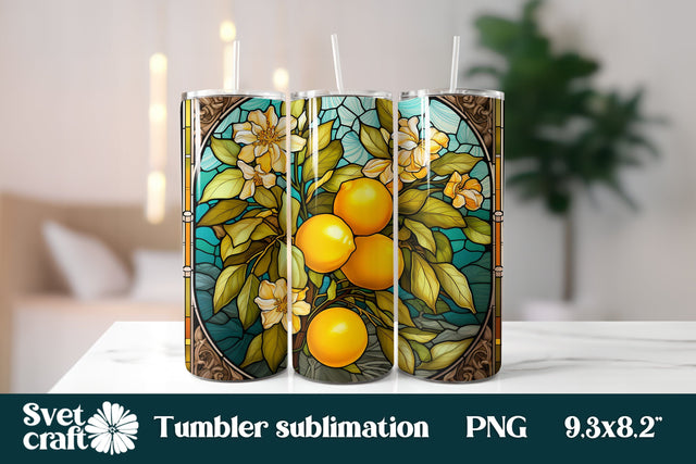 Stained glass tumbler wrap design | Lemon fruit tumbler PNG Sublimation Svetana Studio 