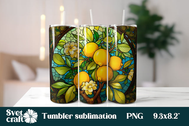 Stained glass tumbler wrap design | Lemon tumbler PNG Sublimation Svetana Studio 