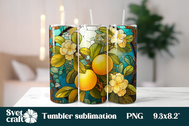 Stained glass tumbler wrap design | Lemon tumbler template Sublimation Svetana Studio 