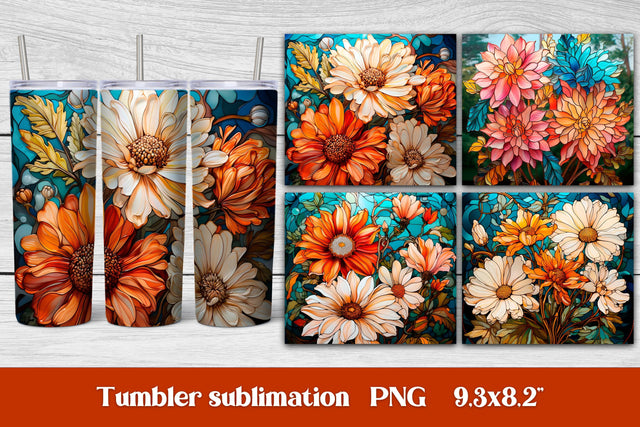 Stained glass tumbler wrap | Flower stained glass tumbler Sublimation Svetana Studio 