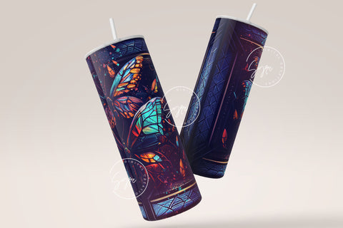 Stained Glass Tumbler Wrap, Gothic Butterfly, Butterflies Stain Glass, Alcohol Ink Design, 20oz Skinny Tumbler Design Seamless Sublimation PNG, DIGITAL DOWNLOAD. Sublimation Syre Digital Creations 