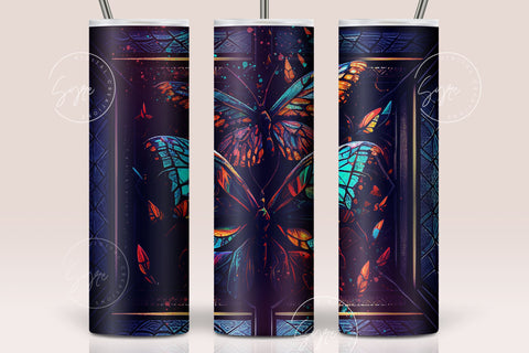 Stained Glass Tumbler Wrap, Gothic Butterfly, Butterflies Stain Glass, Alcohol Ink Design, 20oz Skinny Tumbler Design Seamless Sublimation PNG, DIGITAL DOWNLOAD. Sublimation Syre Digital Creations 