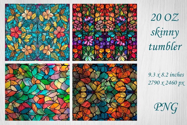 Stained glass tumbler wrap sublimation, Flower 20 oz skinny design Sublimation AnastasiyaArtDesign 