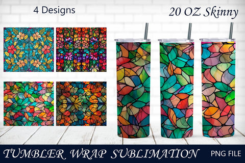 Stained glass tumbler wrap sublimation, Flower 20 oz skinny design Sublimation AnastasiyaArtDesign 