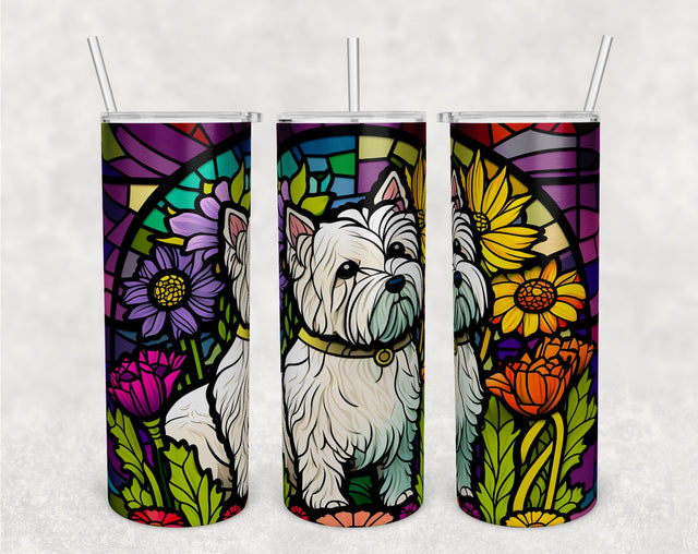 Stained Glass Westie Tumbler Wrap, Westie Tumbler Sublimation Design, 20 oz Skinny Tumbler PNG Sublimation HappyDesignStudio 