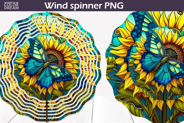 Stained Glass Wind Spinner | Butterfly Wind Spinner Sublimation WatercolorColorDream 