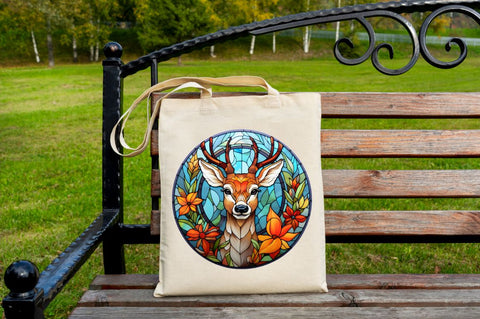 Stained Glass with Christmas Deer Flower Sublimation Regulrcrative 