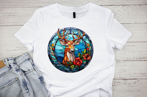 Stained Glass with Christmas Deer Flower Sublimation Regulrcrative 