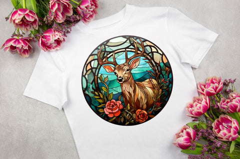 Stained Glass with Christmas Deer Flower Sublimation Regulrcrative 