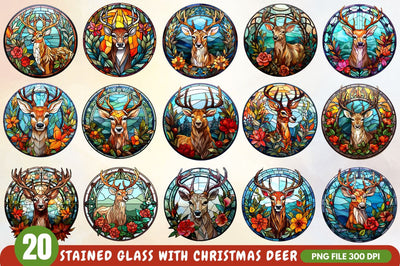Stained Glass with Christmas Deer Flower Sublimation Regulrcrative 