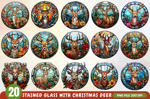 Stained Glass with Christmas Deer Flower Sublimation Regulrcrative 