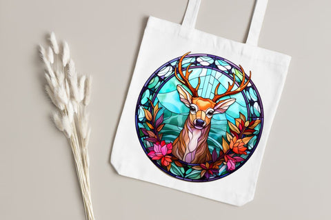 Stained Glass with Christmas Deer Flower Sublimation Regulrcrative 