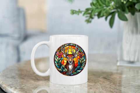 Stained Glass with Christmas Deer Flower Sublimation Regulrcrative 