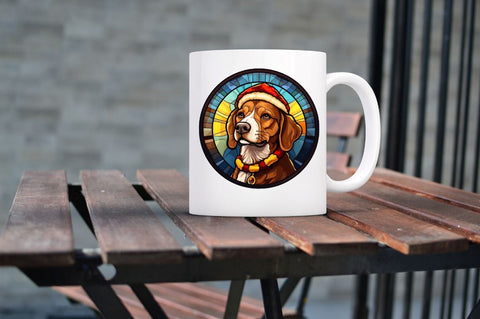 Stained Glass with Christmas Dog and San Sublimation Regulrcrative 