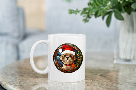 Stained Glass with Christmas Dog and San Sublimation Regulrcrative 