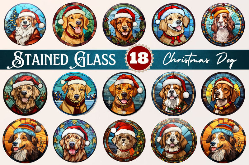 Stained Glass with Christmas Dog and San Sublimation Regulrcrative 