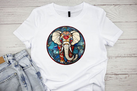 Stained Glass with Christmas Elephant Sublimation Regulrcrative 