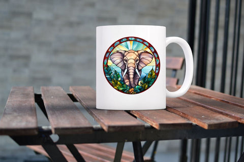 Stained Glass with Christmas Elephant Sublimation Regulrcrative 