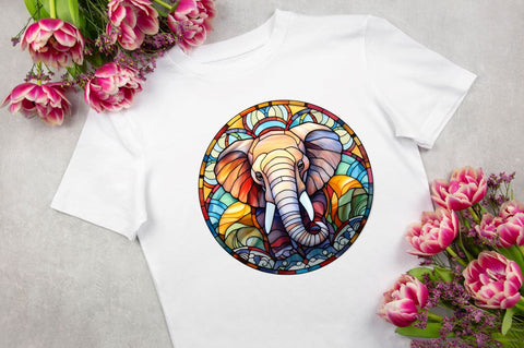 Stained Glass with Christmas Elephant Sublimation Regulrcrative 