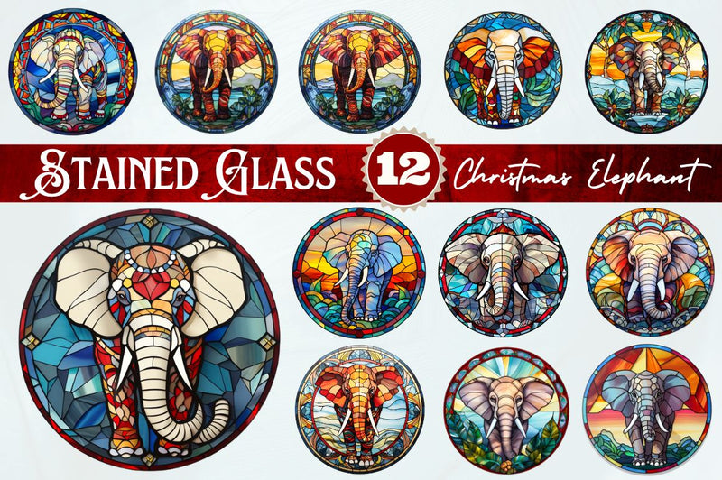 Stained Glass with Christmas Elephant Sublimation Regulrcrative 