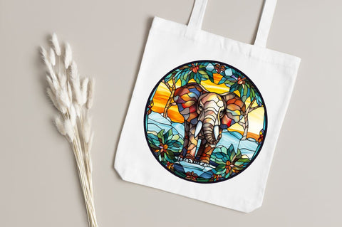 Stained Glass with Christmas Elephant Sublimation Regulrcrative 