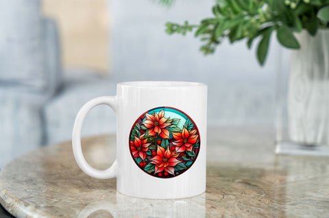 Stained Glass with Christmas Flowers Sublimation Regulrcrative 