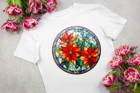 Stained Glass with Christmas Flowers Sublimation Regulrcrative 