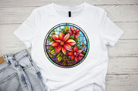 Stained Glass with Christmas Flowers Sublimation Regulrcrative 