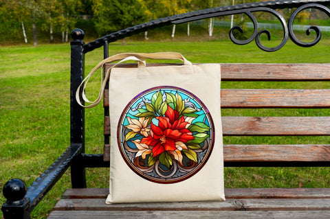 Stained Glass with Christmas Flowers Sublimation Regulrcrative 