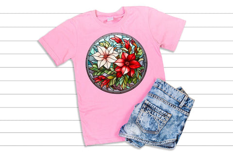 Stained Glass with Christmas Flowers Sublimation Regulrcrative 