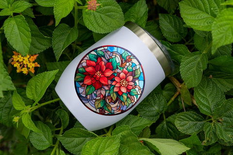 Stained Glass with Christmas Flowers Sublimation Regulrcrative 