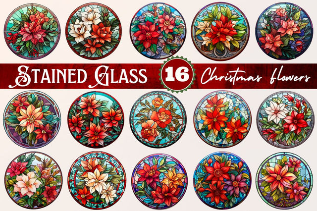 Stained Glass with Christmas Flowers Sublimation Regulrcrative 
