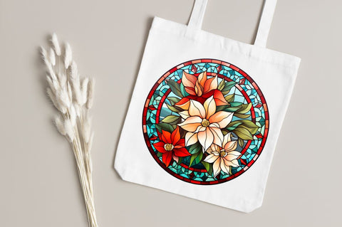 Stained Glass with Christmas Flowers Sublimation Regulrcrative 