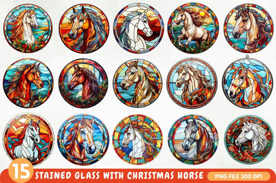 Stained Glass with Christmas Horse Sublimation Regulrcrative 