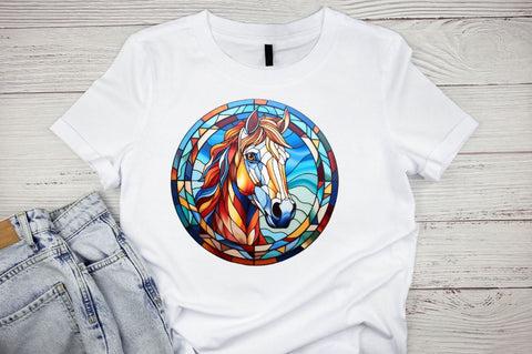 Stained Glass with Christmas Horse Sublimation Regulrcrative 