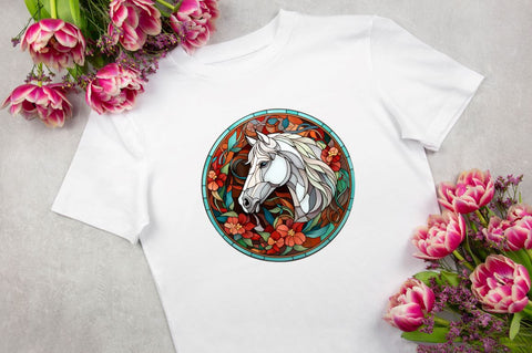 Stained Glass with Christmas Horse Sublimation Regulrcrative 
