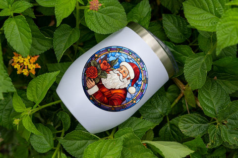 Stained Glass with Christmas Santa Flower Sublimation Regulrcrative 